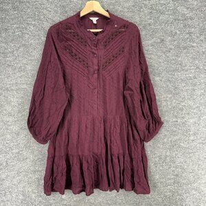 Cato Dress Women Purple Shift Short Crew Neck Button Long